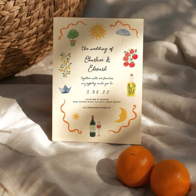 Mittelmeer-Boho-Illustrierte Hochzeit Einladung (Von Creator hochgeladen)