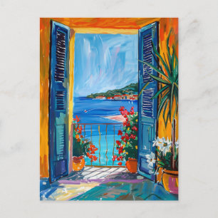 Mittelmeer-Buchtblick durch offene Tür Postkarte