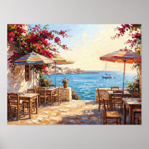Mittelmeer-Café-Terrassen-Kunst Poster