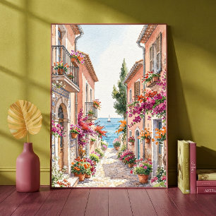 Mittelmeer-Dorf-Gasse Aquarell  Poster