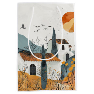 Mittelmeer-Dorf Terrakotta-Sonnenlandschaft Mittlere Geschenktüte