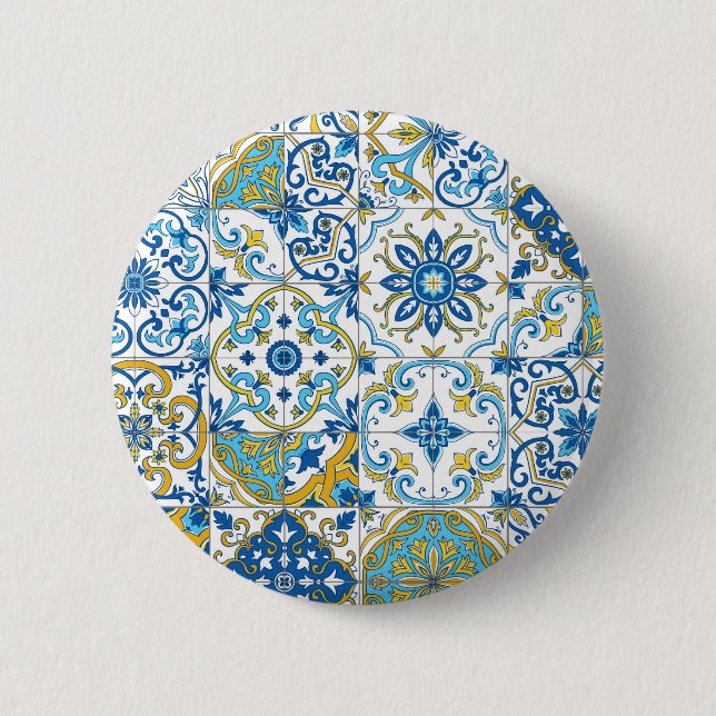 Mittelmeer-Farbtöne/ Azulejo-Fliesen Button (Vorderseite)