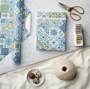 Mittelmeer-Farbtöne/ Azulejo-Fliesen Geschenkpapier