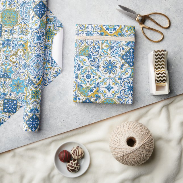 Mittelmeer-Farbtöne/ Azulejo-Fliesen Geschenkpapier (Basteln)