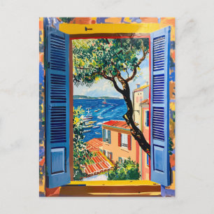 Mittelmeer-Fensterblick mit Olivenbaum Postkarte