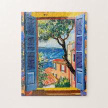 Mittelmeer-Fensterblick mit Olivenbaum