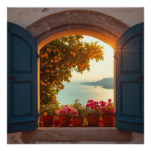 Mittelmeer-Fensterblickrahmen Küsten-Zitronenbaum