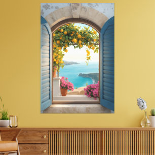 Mittelmeer-Fensterblickrahmen - Küstenlemon Leinwanddruck