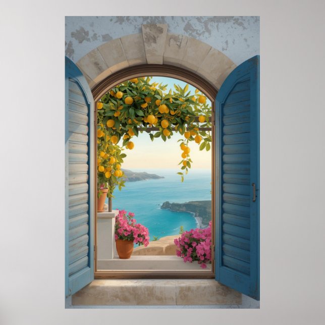 Mittelmeer-Fensterblickrahmen - Küstenlemon Poster (Vorne)
