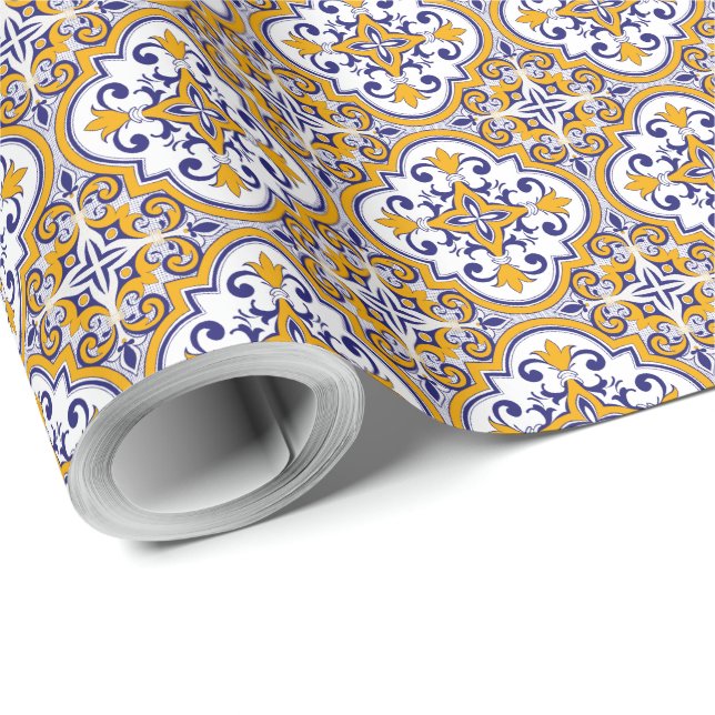 Mittelmeer-Fliese Elegant Boho Geschenkpapier (Rolleneckpunkt)