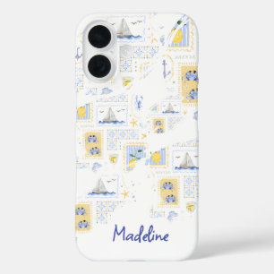 Mittelmeer-Fliese Zitrone Küsten-Monogramm Name iPhone 16 Hülle