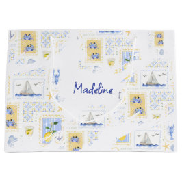 Mittelmeer-Fliese Zitrone Küsten-Monogramm Name Große Geschenktüte