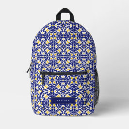 Mittelmeer Fliesen Blau-Gelb Muster Bedruckter Rucksack