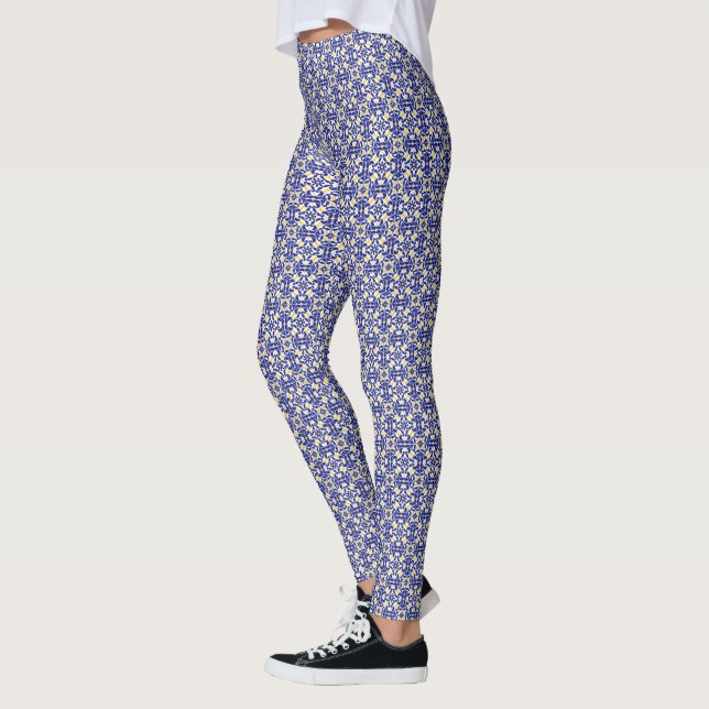 Mittelmeer Fliesen Blau-Gelb Muster Leggings (Links)