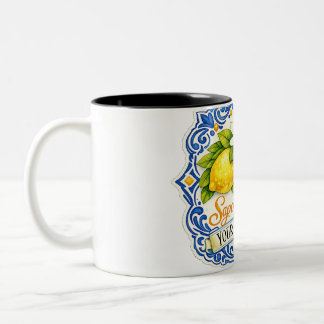 Mittelmeer-Fliesen-Limonie – Wasserfarben-Kunst mi Zweifarbige Tasse