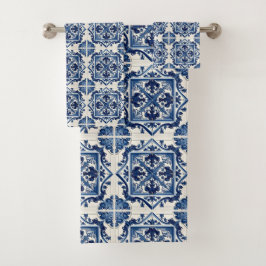 Mittelmeer-Fliesen, Portugal, Azulejo, Majolica Badhandtuch Set