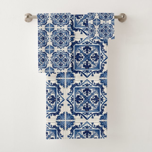 Mittelmeer-Fliesen, Portugal, Azulejo, Majolica Badhandtuch Set (Insitu)
