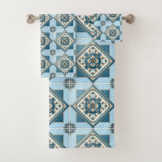 Mittelmeer-Fliesen, Portugal, Azulejo, Majolica Badhandtuch Set (Insitu)