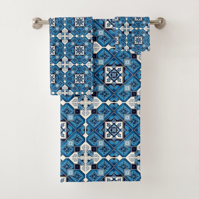 Mittelmeer-Fliesen, Portugal, Azulejo, Majolica Badhandtuch Set (Insitu)