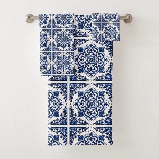 Mittelmeer-Fliesen, Portugal, Azulejo, Majolica Badhandtuch Set (Insitu)
