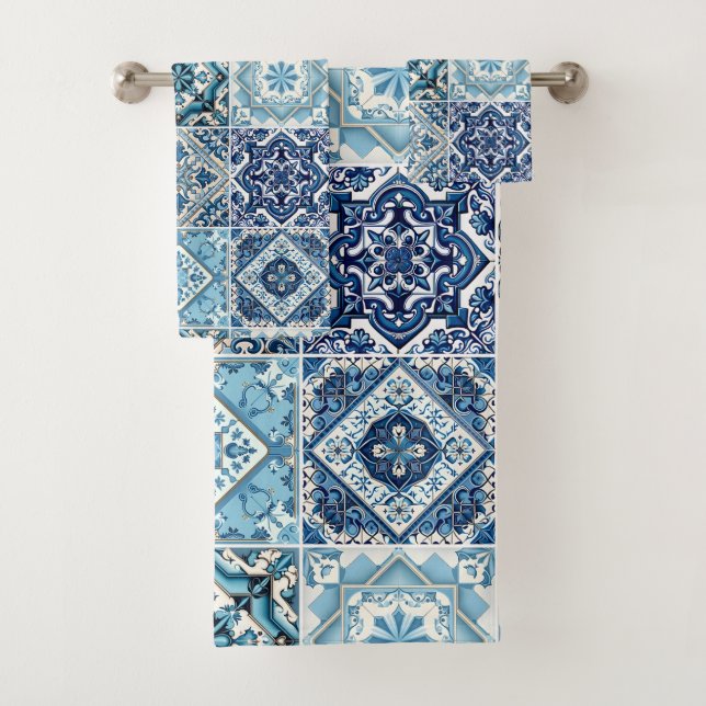 Mittelmeer-Fliesen, Portugal, Azulejo, Majolica Badhandtuch Set (Insitu)