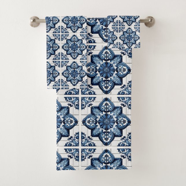 Mittelmeer-Fliesen, Portugal, Azulejo, Majolica Badhandtuch Set (Insitu)