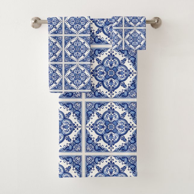 Mittelmeer-Fliesen, Portugal, Azulejo, Majolica Badhandtuch Set (Insitu)