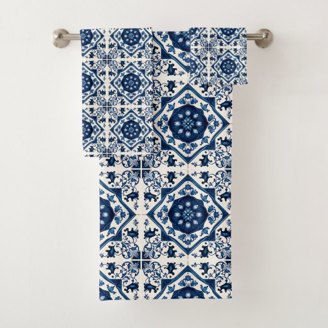 Mittelmeer-Fliesen, Portugal, Azulejo, Majolica Badhandtuch Set (Insitu)