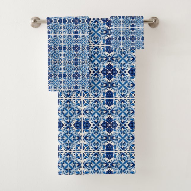 Mittelmeer-Fliesen, Portugal, Azulejo, Majolica Badhandtuch Set (Insitu)