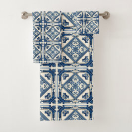 Mittelmeer-Fliesen, Portugal, Azulejo, Majolica Badhandtuch Set