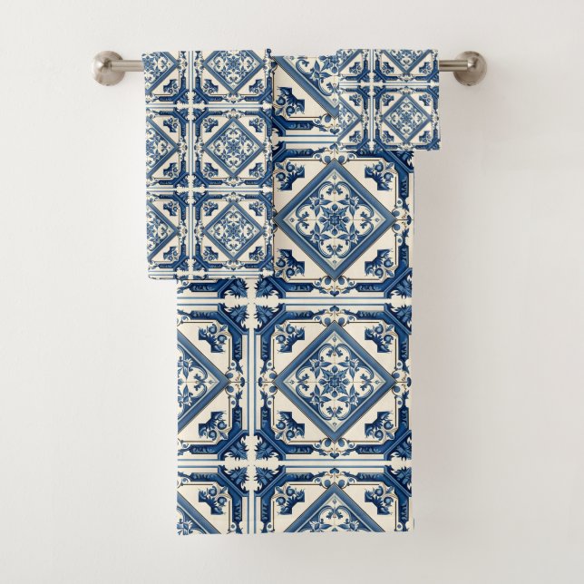 Mittelmeer-Fliesen, Portugal, Azulejo, Majolica Badhandtuch Set (Insitu)