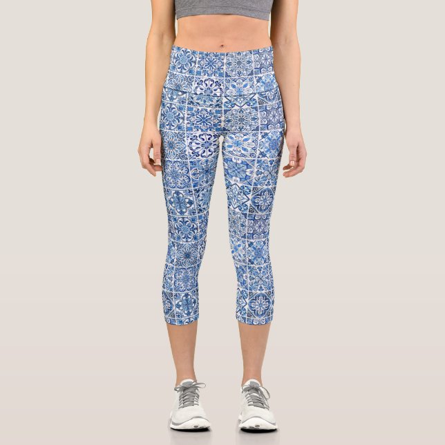 Mittelmeer-Fliesen, Portugal, Azulejo, Majolica Capri Leggings (Vorderseite)