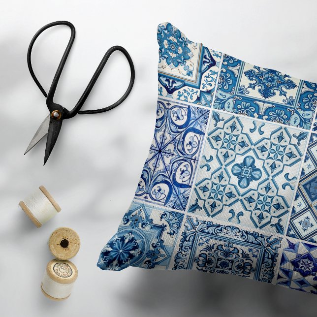 Mittelmeer-Fliesen, Portugal, Azulejo, Majolica Dekokissen (Von Creator hochgeladen)