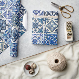 Mittelmeer-Fliesen, Portugal, Azulejo, Majolica Geschenkpapier