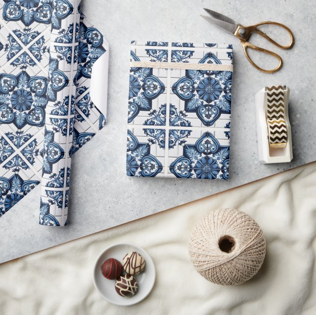 Mittelmeer-Fliesen, Portugal, Azulejo, Majolica Geschenkpapier (Kunsthandwerk)