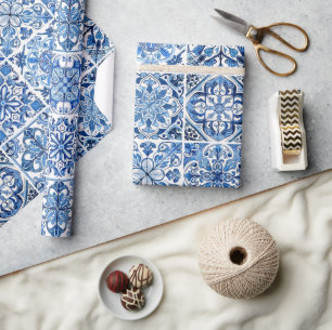 Mittelmeer-Fliesen, Portugal, Azulejo, Majolica Geschenkpapier