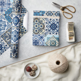 Mittelmeer-Fliesen, Portugal, Azulejo, Majolica Geschenkpapier