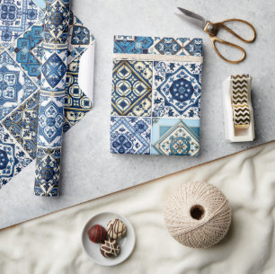 Mittelmeer-Fliesen, Portugal, Azulejo, Majolica Geschenkpapier