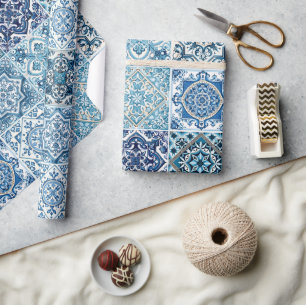 Mittelmeer-Fliesen, Portugal, Azulejo, Majolica Geschenkpapier