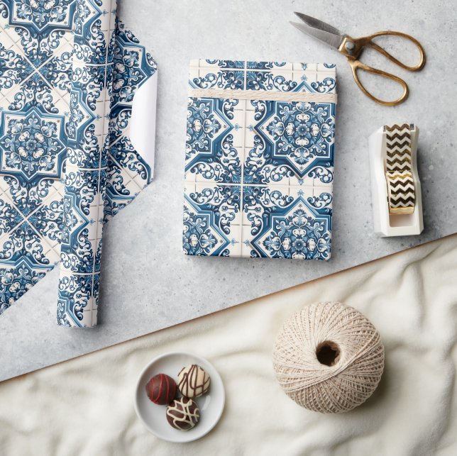 Mittelmeer-Fliesen, Portugal, Azulejo, Majolica Geschenkpapier (Kunsthandwerk)
