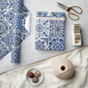 Mittelmeer-Fliesen, Portugal, Azulejo, Majolica Geschenkpapier
