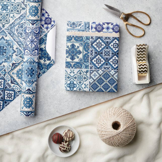 Mittelmeer-Fliesen, Portugal, Azulejo, Majolica Geschenkpapier (Kunsthandwerk)