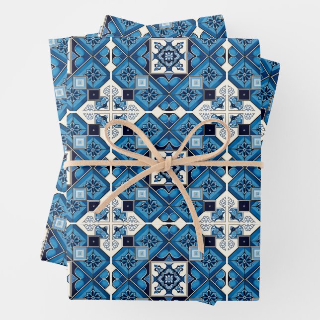 Mittelmeer-Fliesen, Portugal, Azulejo, Majolica Geschenkpapier Set (Beispiel)