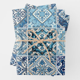 Mittelmeer-Fliesen, Portugal, Azulejo, Majolica Geschenkpapier Set
