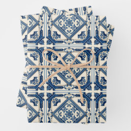 Mittelmeer-Fliesen, Portugal, Azulejo, Majolica Geschenkpapier Set