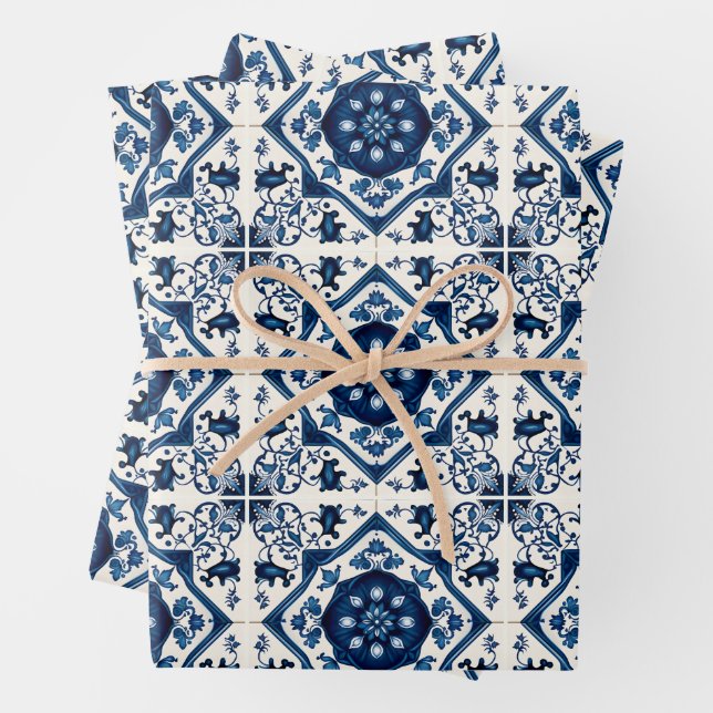 Mittelmeer-Fliesen, Portugal, Azulejo, Majolica Geschenkpapier Set (Beispiel)