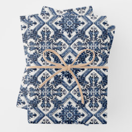 Mittelmeer-Fliesen, Portugal, Azulejo, Majolica Geschenkpapier Set