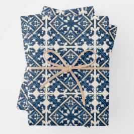 Mittelmeer-Fliesen, Portugal, Azulejo, Majolica Geschenkpapier Set