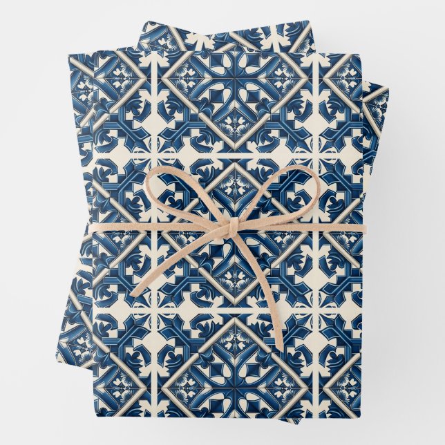 Mittelmeer-Fliesen, Portugal, Azulejo, Majolica Geschenkpapier Set (Beispiel)