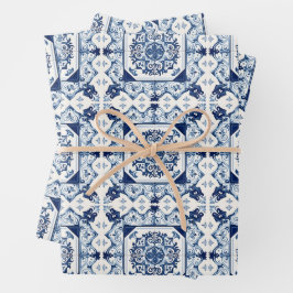 Mittelmeer-Fliesen, Portugal, Azulejo, Majolica Geschenkpapier Set